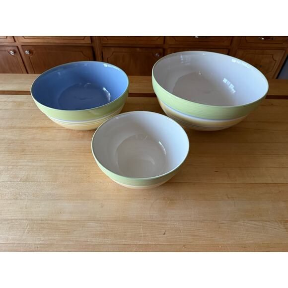 Pampered Chef 3 pc Set Green Stripe Bowls Hostess - Picture 2 of 7